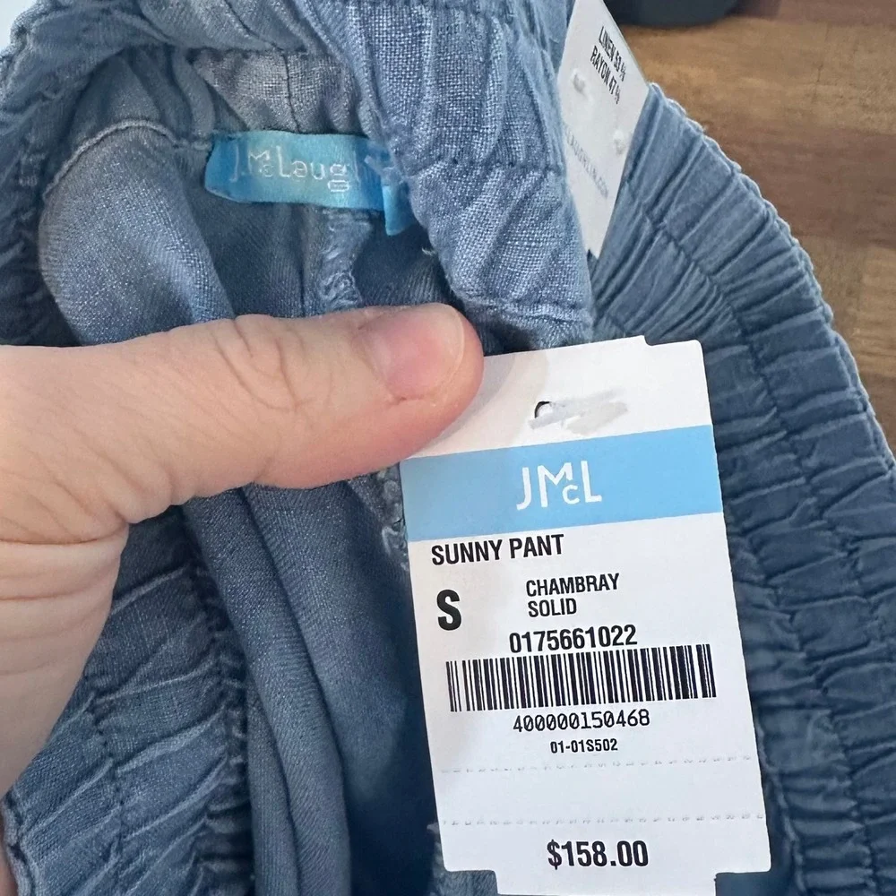 J Mclaughlin Sunny Pant Small NWT $158 Linen Drawstring Pull On Chambray Blue